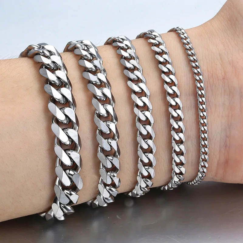 ใหม่อินเทรนด์ Cuban CHAIN สร้อยข้อมือผู้ชายคลาสสิกสแตนเลส 3/5/7/9 มม.ความกว้างสร้อยข้อมือสําหรับผู้ชายผู้หญิงเครื่องประดับของขวัญ