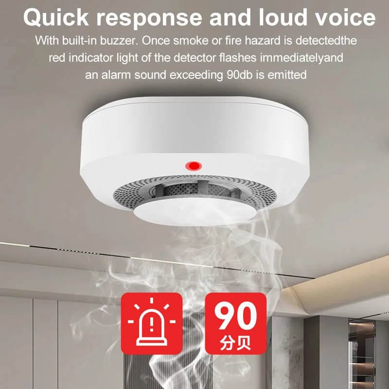 Tuya WiFi Smart Smoke Detector Alarm, High Sensitivity, APP Control for Home Security ﻿