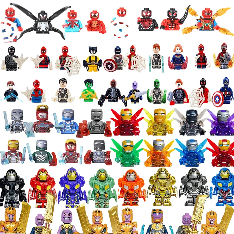 8-30 piezas de superhéroe Marvel Spider Man, Iron Man, Thanos mini bloques de construcción ensamblados, juguetes DIY, regalos de cumpleaños para niños