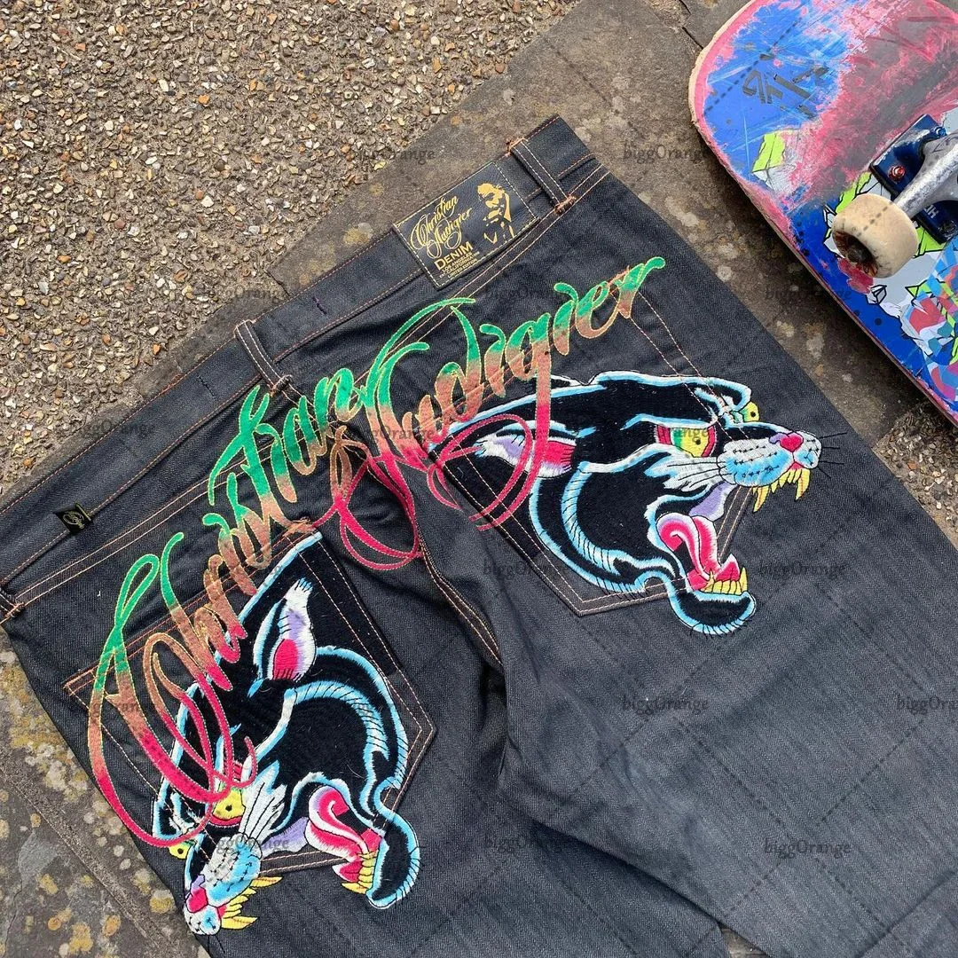 Bedruckte Straßenjeans Herren Y2K Hip-Hop hoch taillierte gerade Retro lose Hose mit weitem Bein Denim-Hose europäisch und amerikanisch