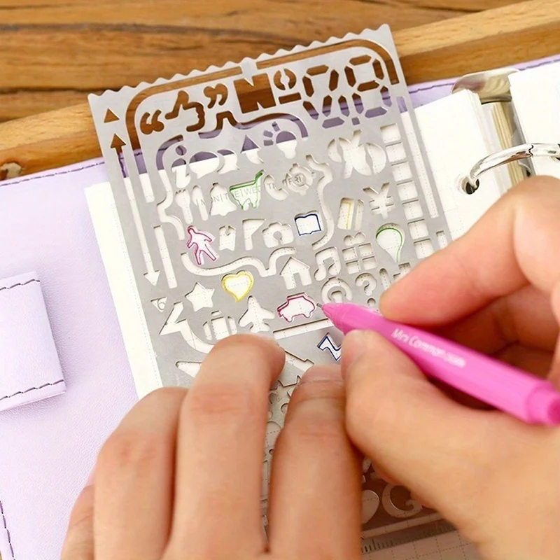 2pcs/set Vintage Portable Stainless Steel Stencils Hollow Ruler Planner Travel Diary Notebook DIY Tool Template Gift Stationery