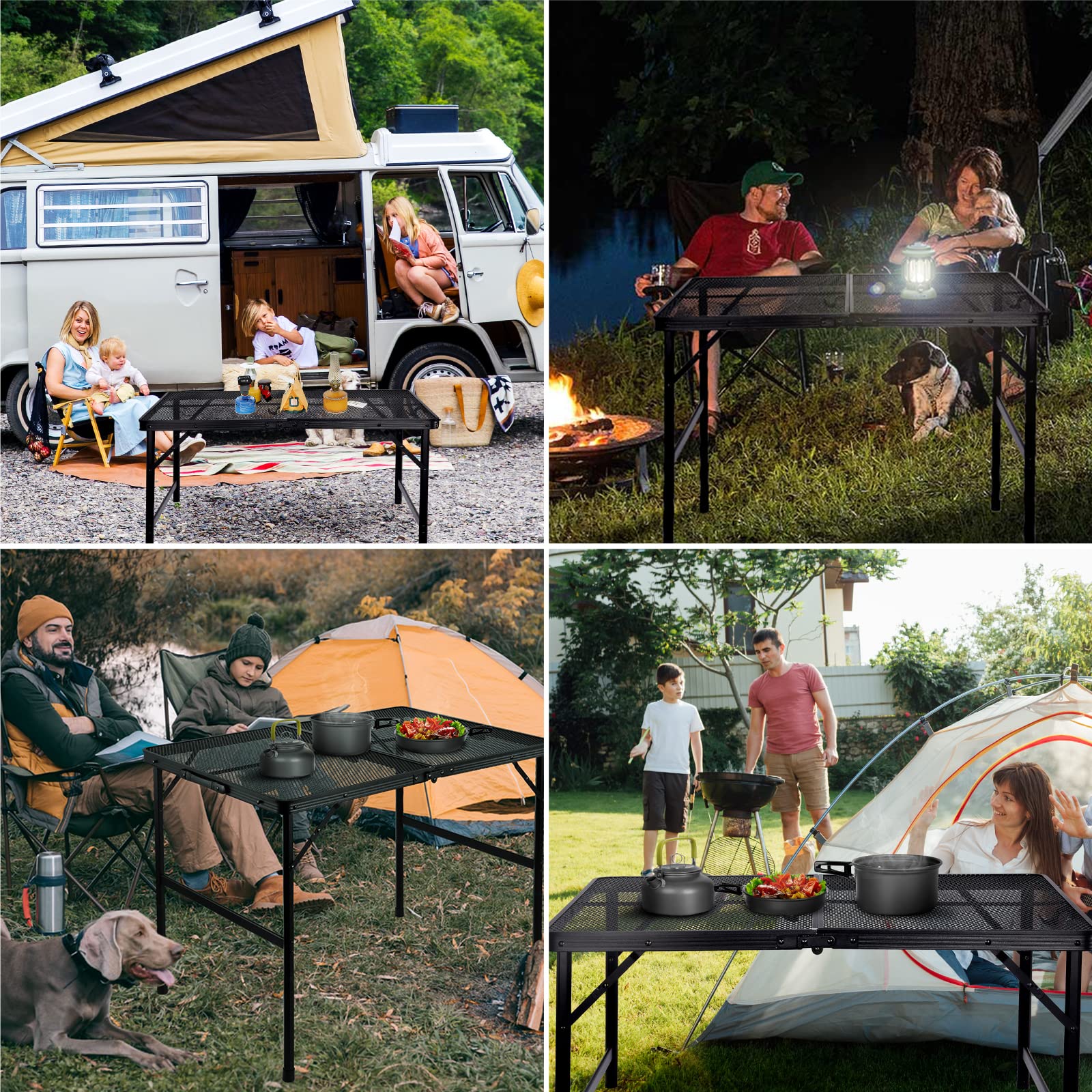 Grill Table For Outside,Lightweight Aluminum Folding Portable Metal Mesh Outdoor Grill Table For Camping Cooking BBQ RV Picnic