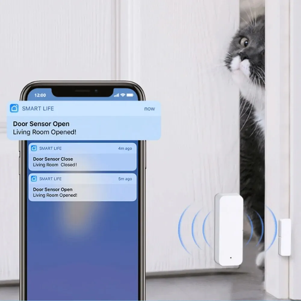 Tuya WiFi-deursensor Raamcontact Open Dicht Tuya APP Afstandsbediening Compatibel met Alexa Google Assistant