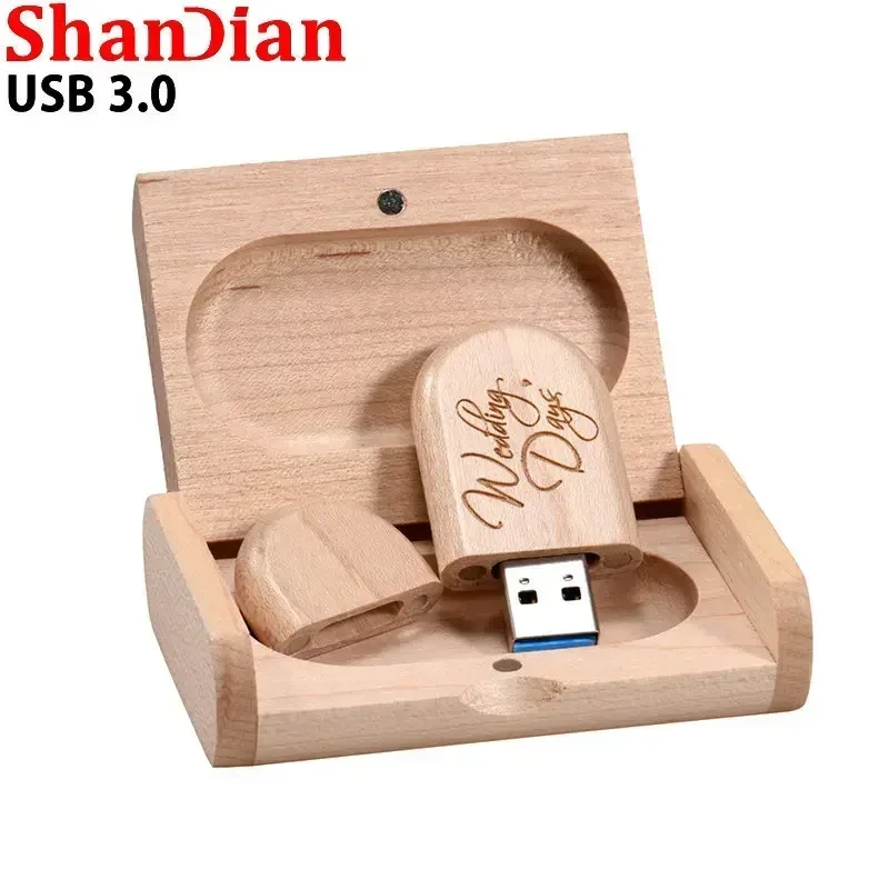 Regalo de boda Usb 3,0 Stick 64GB logotipo personalizado caja de madera Flash Drive 32GB Pendrive muestra gratis U Disk 16GB 8GB 4GB Memory Stick