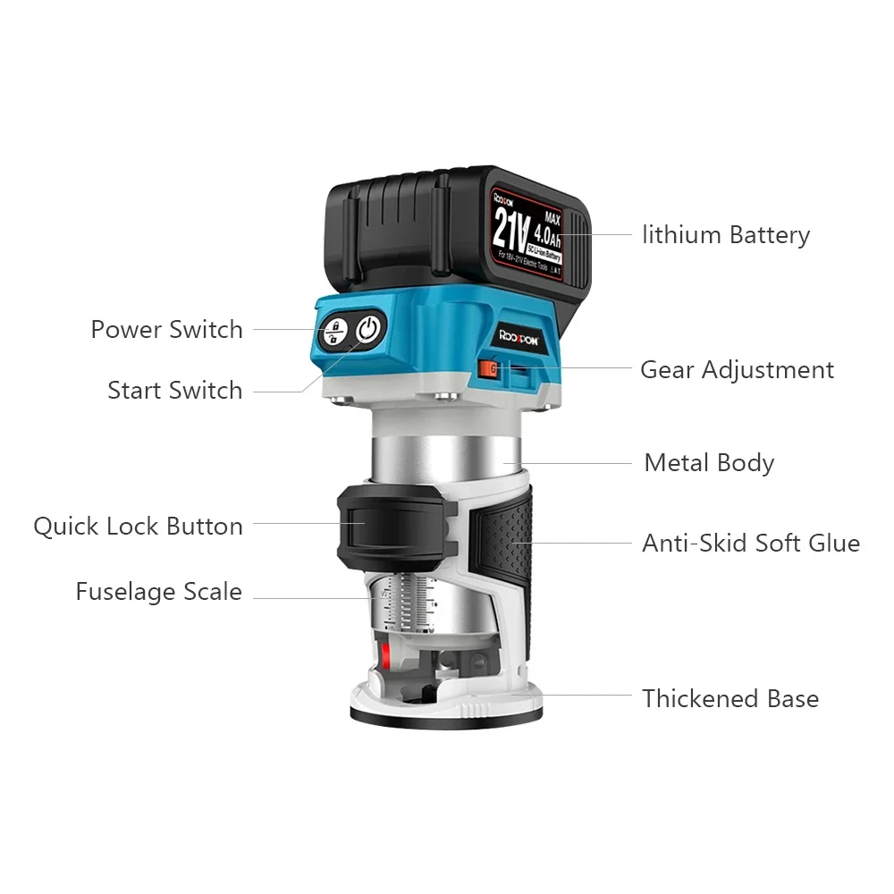 브러시리스 핸드 전기 트리머, 무선 목재 라우터, 목공 조각 슬롯 전동 공구, 마키타 18V 배터리용, 6 단