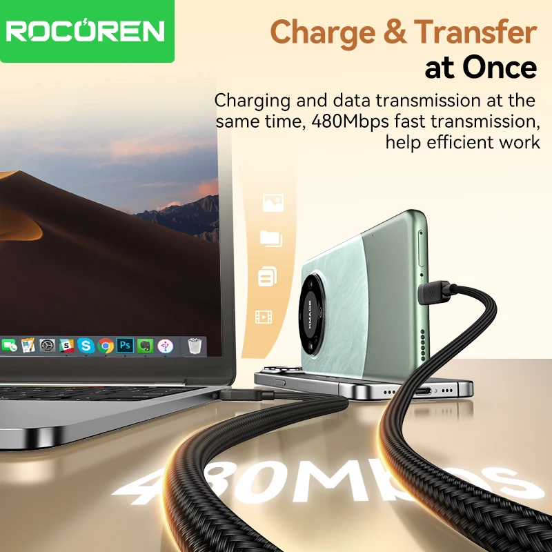 Rocoren 240W USB C 유형 C 고속 충전 데이터 케이블 PD3.1 MacBook iPhone 16 15 Samsung Galaxy S24 용 빠른 충전 유형 C 코드