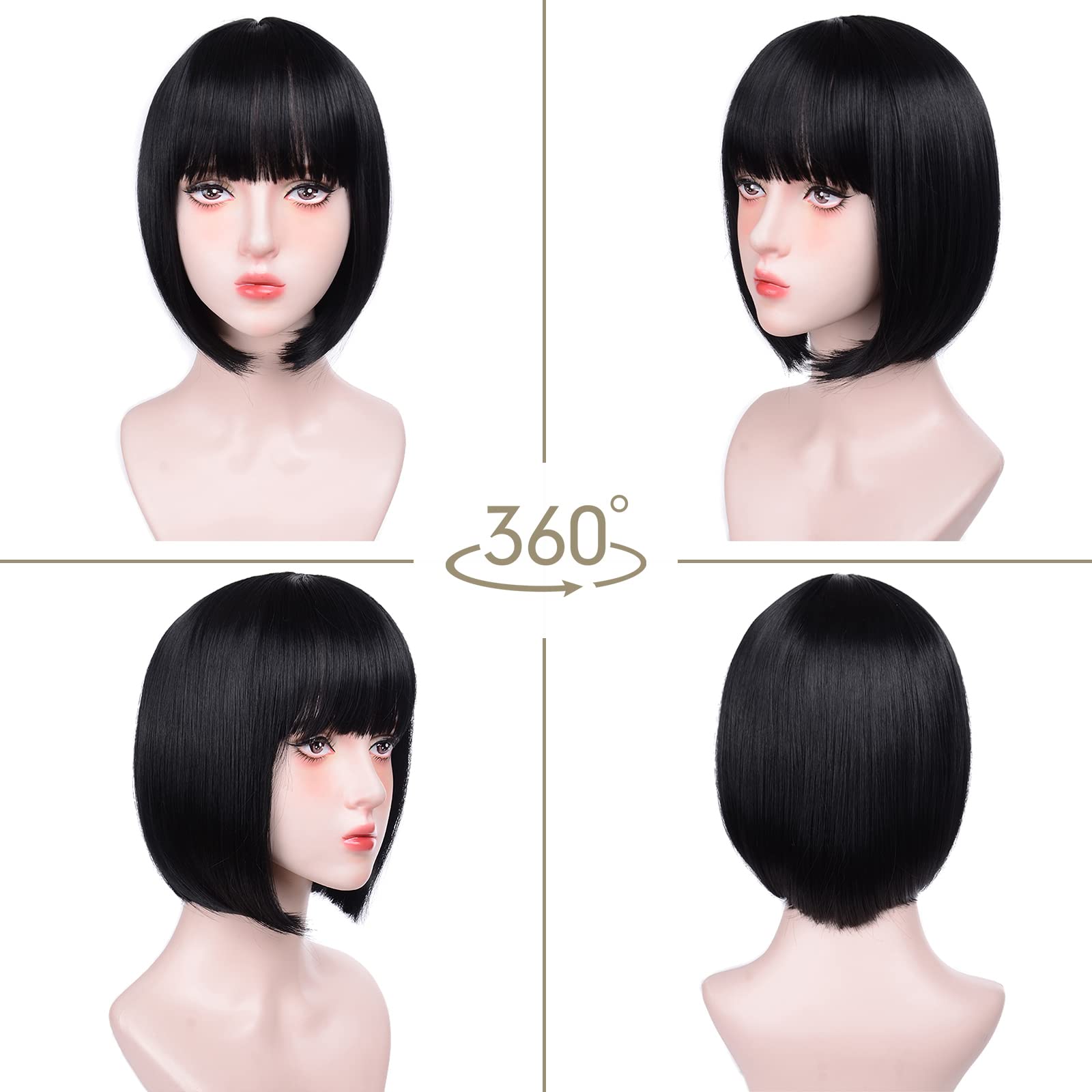 Rosa bob peruca sintética com franja curto cabelo reto multicolorido halloween cosplay uso diário peruca de seda de alta temperatura