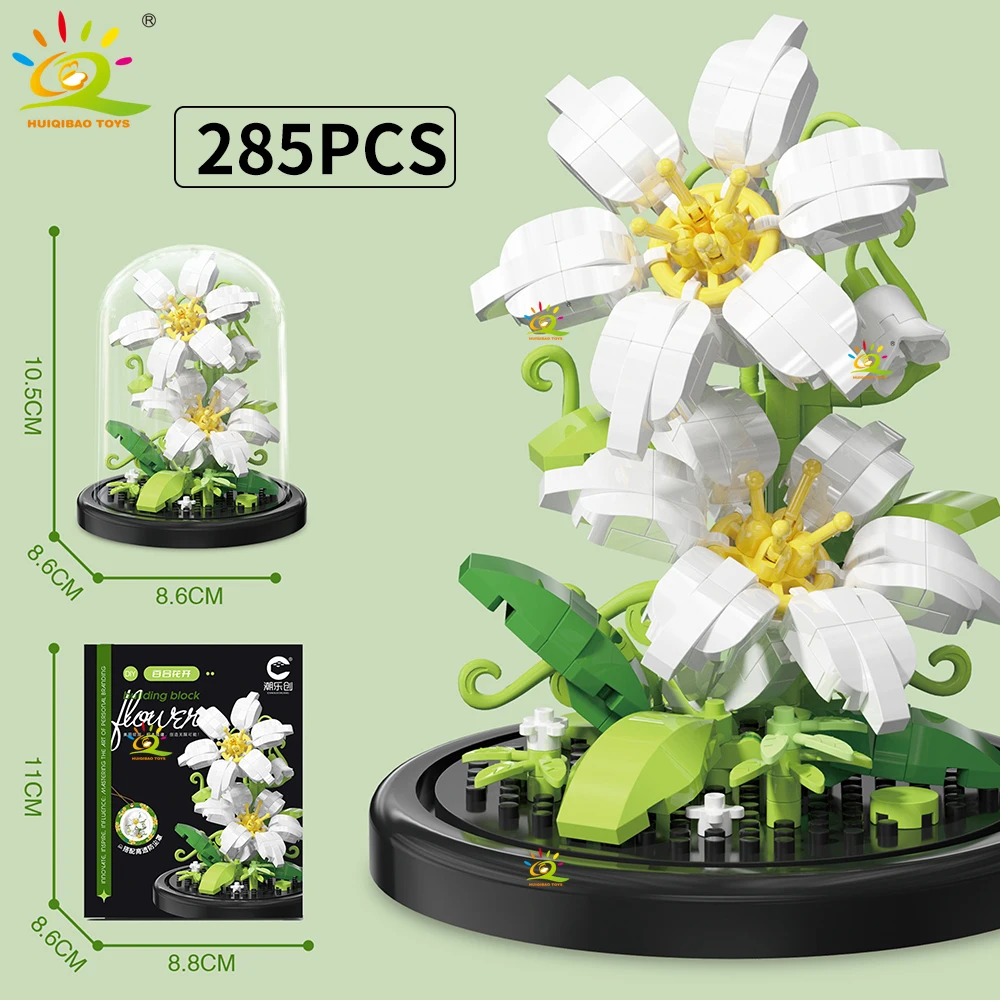 HUIQIBAO MOC Eternal Bouquet กล่อง Micro Building Blocks ดอกไม้ DIY หน้าแรกพืชตกแต่งอิฐของเล่นสําหรับ Childre