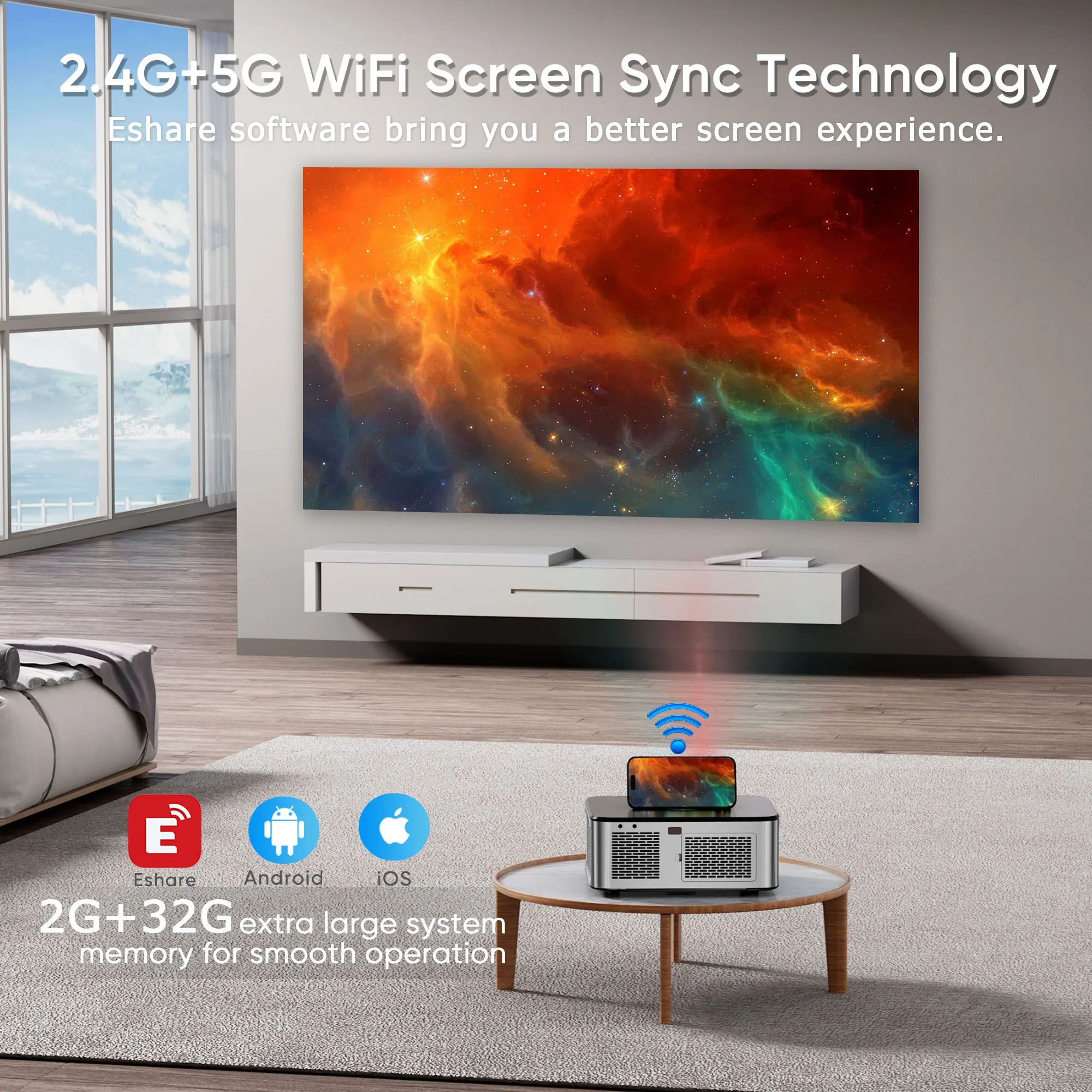 HORLAT T3N 1500Ansi Lumens Android 4K LED Projector Full HD 1080P Video 8K Home Theater Auto Keystone 5G WiFi Portable Proyector