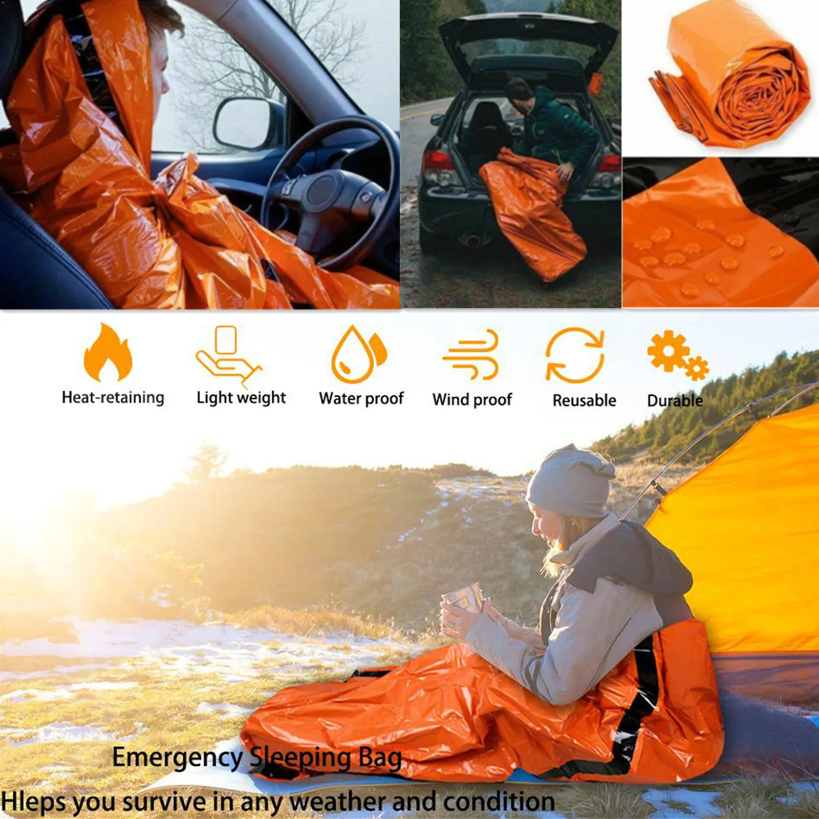 Notfallschlafsack, Mylar-Notfalldecke, wasserdichte, leichte Survival-Unterschlupfdecke