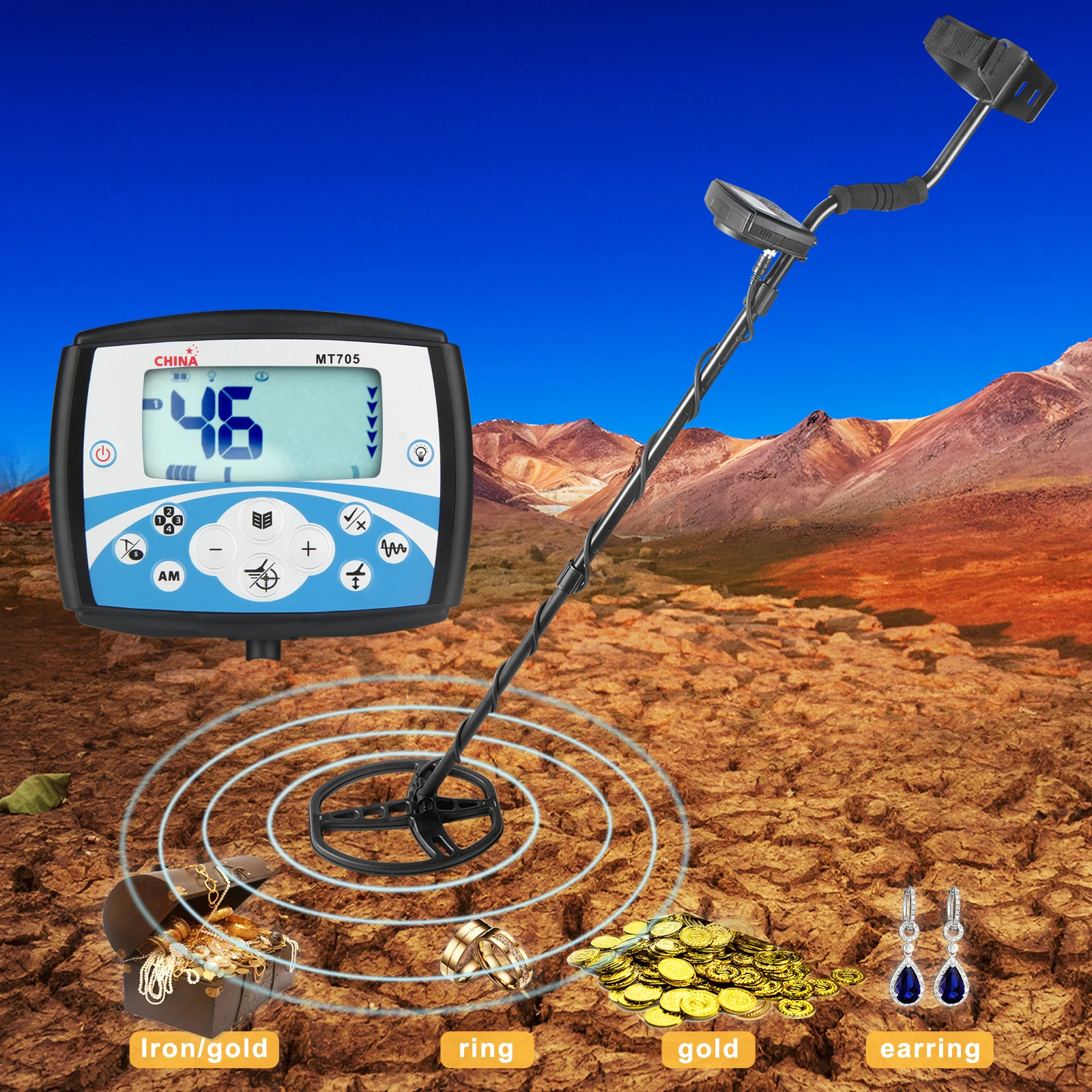 Profissional Detector de metais subterrâneos, alta sensibilidade, impermeável Pesquisa Bobina, Metal Detectando Ferramenta, Treasure Pinpointer, MT705