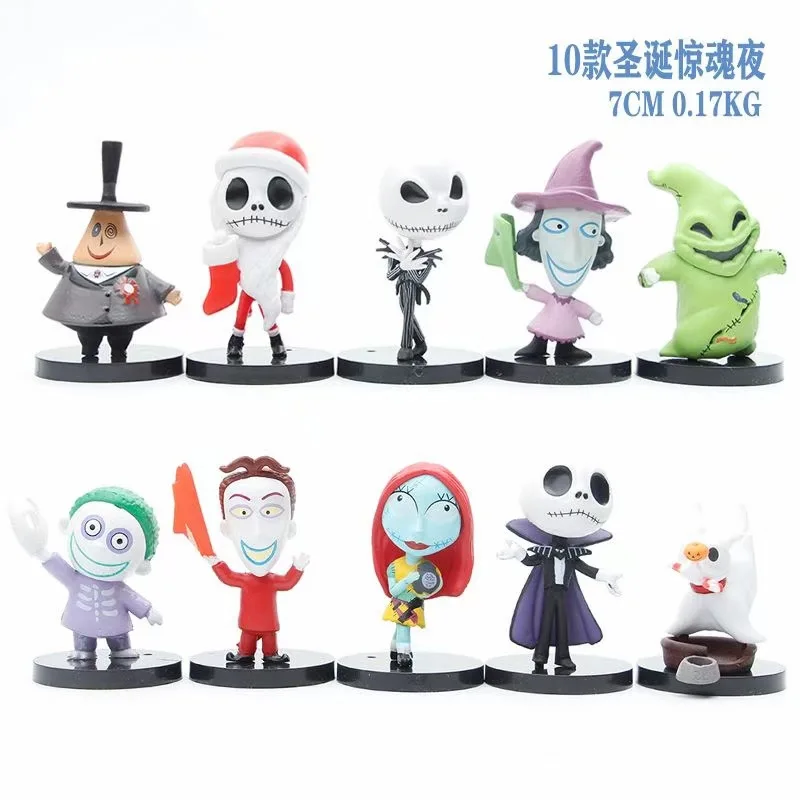 10 pçs/set O Pesadelo Antes do Natal Jack Skellington Modelo Figura Brinquedos