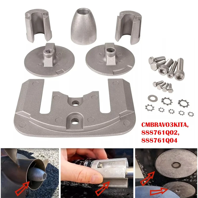 Komplettes Aluminium-Anodenset, kompatibel mit 2004+ Mercruiser Bravo 3 III-Antrieben, Sterndrives, ersetzt für CMBRAVO3KITA, 888761 Q02