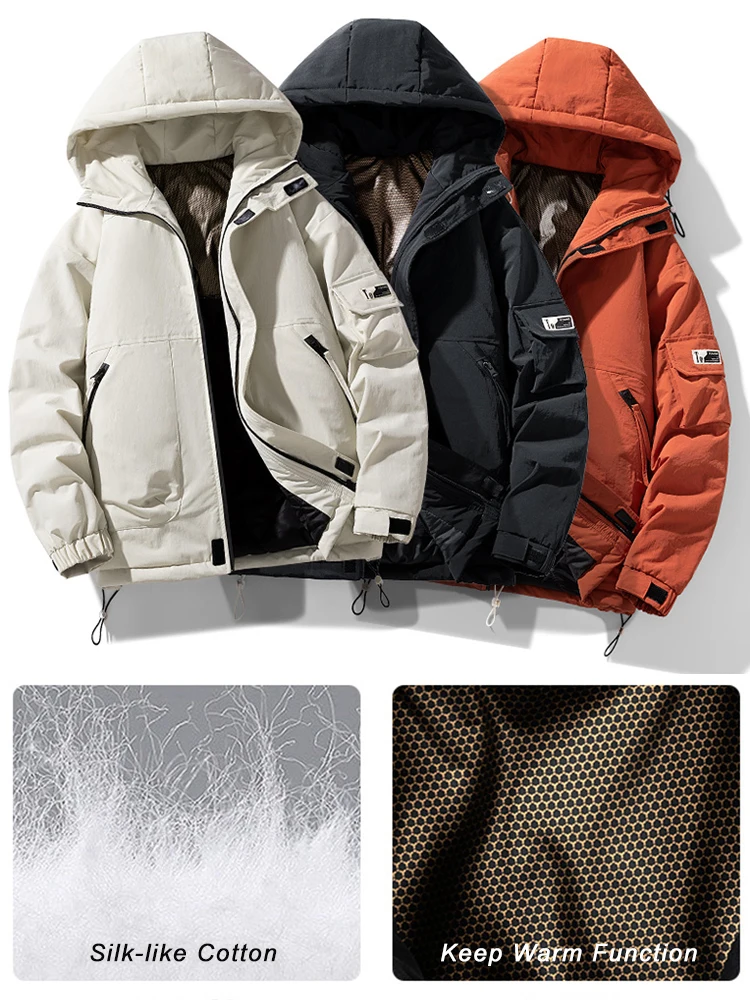 Chaqueta de invierno para hombre, Parkas gruesas y cálidas con múltiples bolsillos, cortavientos informal con capucha, Abrigo térmico acolchado de algodón de talla grande 8XL, novedad de 2024