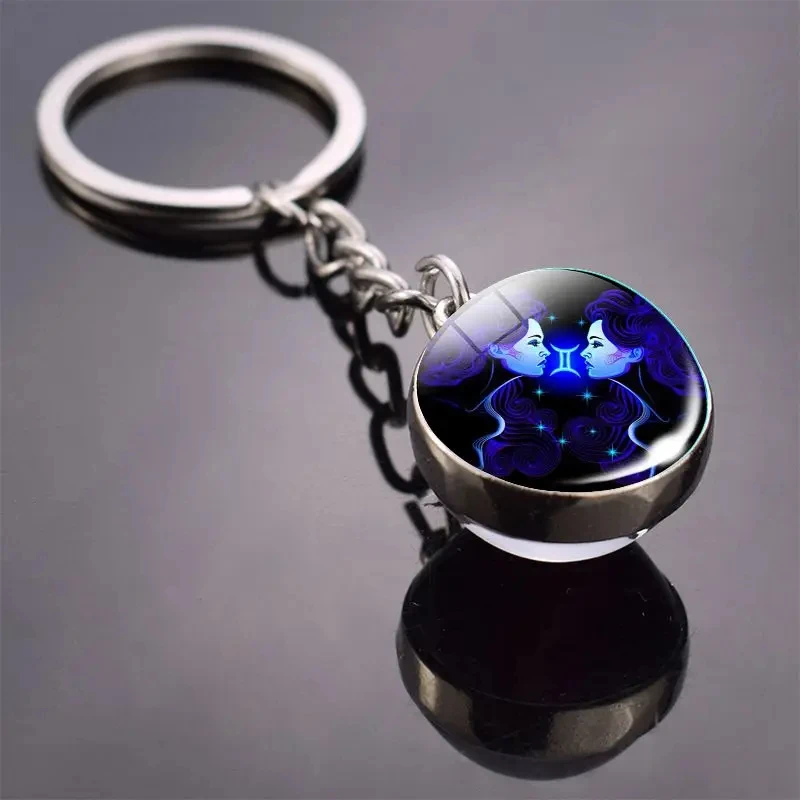 12 Constellation Key CHAIN Luminous สองด้านลูกบอลแก้วจี้ 12 Zodiac Key CHAIN แฟชั่นของขวัญวันเกิดสําหรับผู้ชายและผู้หญิง