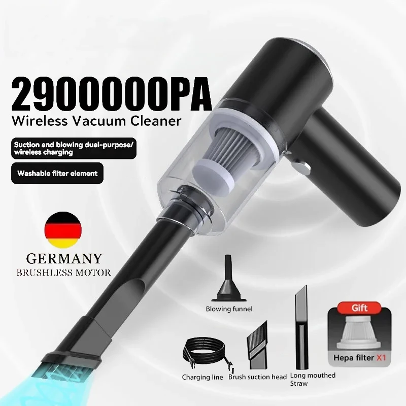 Новый автомобильный пылесос 120 Вт 2900000PA, беспроводной, сверхвысокомощный, 3 в 1, портативный ручной пылесос двойного назначения для влажной и сухой уборки