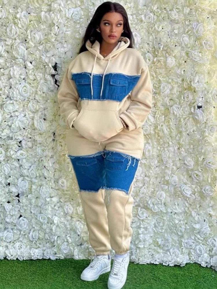 2 ชิ้นผู้หญิงชุด Dashiki แอฟริกันเสื้อผ้าฤดูใบไม้ผลิฤดูใบไม้ร่วงใหม่แฟชั่นแขนยาว DENIM TOP และกางเกงชุด PARTY ชุดการจับคู่