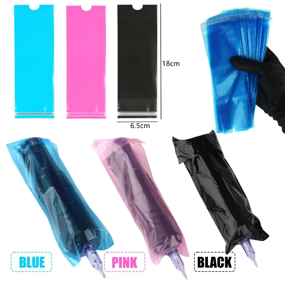 Descartável Tattoo Clip Cordão Mangas Cobre Sacos, Plástico Tattoo Machine Protection Bags, preto, rosa, azul, Acessórios, 100Pcs