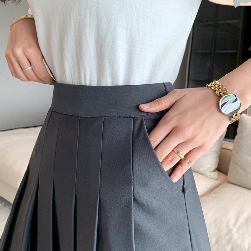 Rimocy Koreańska elastyczna plisowana spódnica z wysokim stanem Kobieta Czarno-szara krótka spódnica A-Line dla kobiet 2023 Letnia mini spódniczka Jk Uniform
