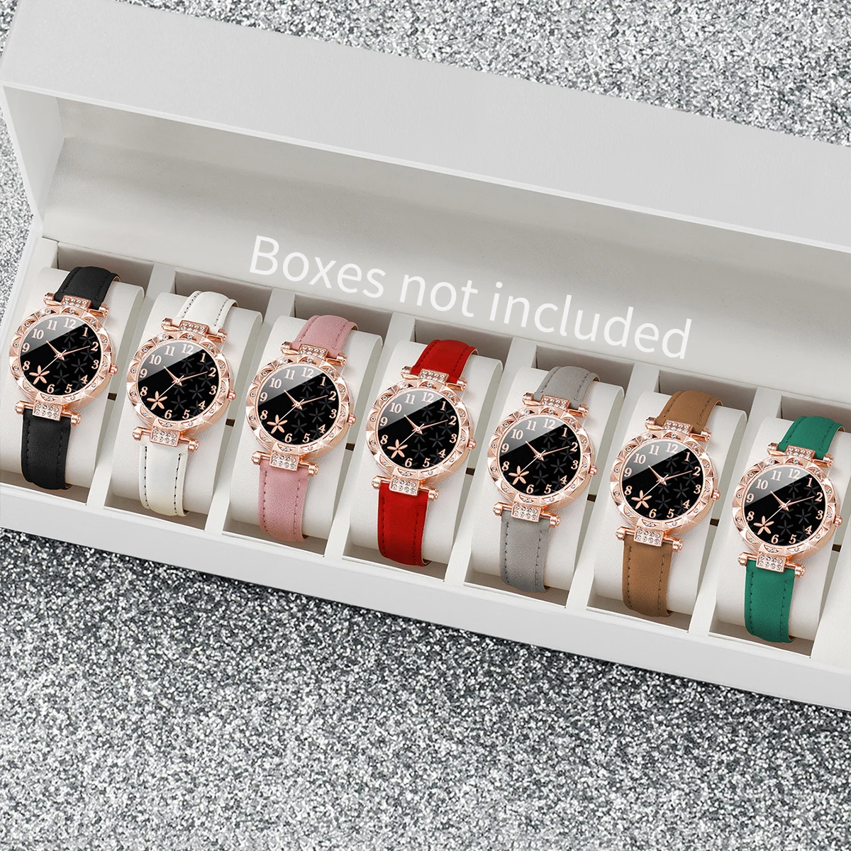 7 ชิ้น/เซ็ตแฟชั่น Rhinestone ผู้หญิงนาฬิกาหนัง Band นาฬิกาควอตซ์หญิง (ไม่มีกล่อง)