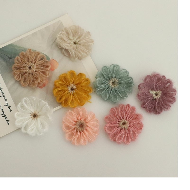 Artístico lã malha gancho brincos pingente Floral, Handmade acessórios do parafuso prisioneiro, DIY hairpin ornamentos, Pack flor, Pack flor, 10pcs