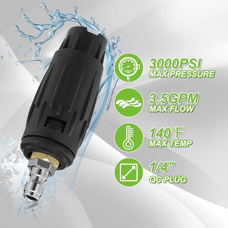 Adjustable Pressure Washer Nozzle Tip 1/4 Inch Quick Connect Plug 030 Pressure Washer Rotating Spray Turbo Nozzle 3000 PSI