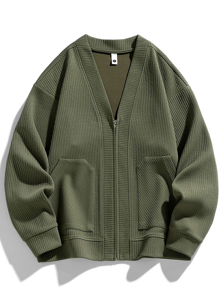 2024 秋の男性ジャケットコートポケットカーディガンセータープラスサイズ 6XL 7XL 8XL オーバーサイズ黒ジッパー緩い男性ビジネスシンプルな薄型