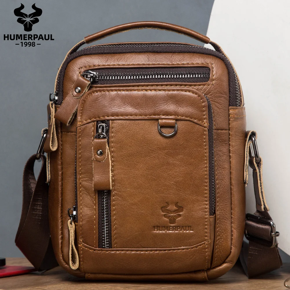HUMERPAUL 100% Echtes Leder männer Schulter Messenger Tasche Kleine Business Umhängetasche Handtasche für Arbeit Männlich Reise Sling Bolso
