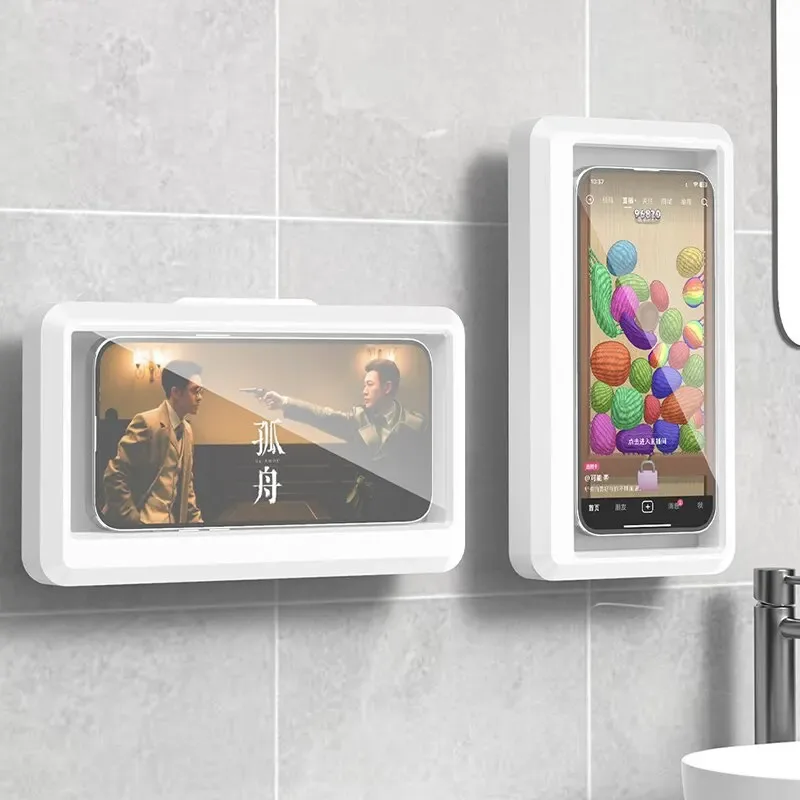 Wodoodporny uchwyt na telefon - przyssawka do montażu pod prysznicem w łazience/na ścianie, dostęp do ekranu dotykowego i uszczelka odporna na parę, maks. 6,7 cala