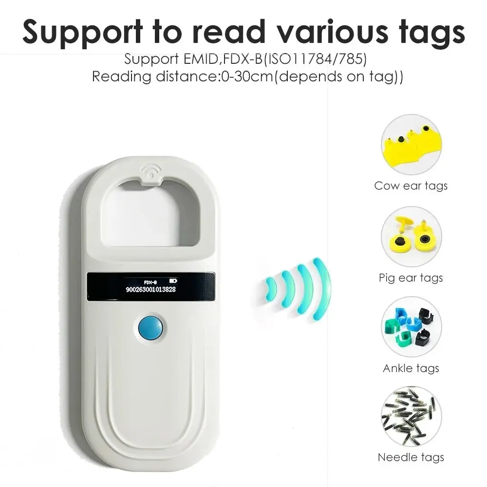 Bluetooth iso11784/5 fdx-b leitor de identificação de animais de estimação chip transponder usb rfid scanner de microchip portátil para cães, gatos, cavalos