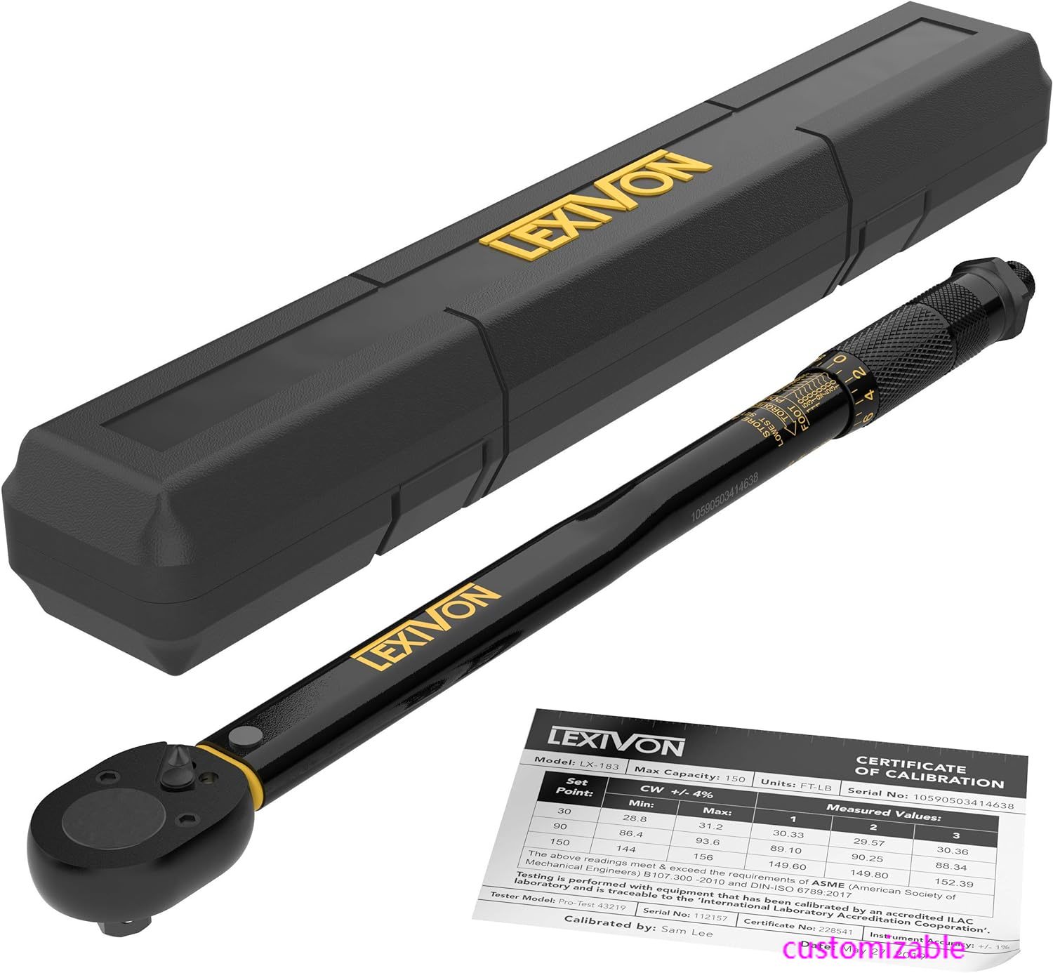 Torque Wrench 1/2-Inch Drive Click 10~150 Ft-Lb/13.6~203.5 Nm (LX-183)