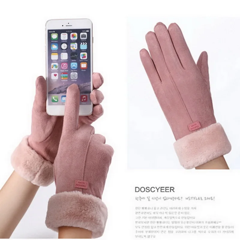 Mulheres inverno grosso luvas de pelúcia moda camurça quente ao ar livre guantes senhora touchscreen luvas de condução esportes ciclismo luvas