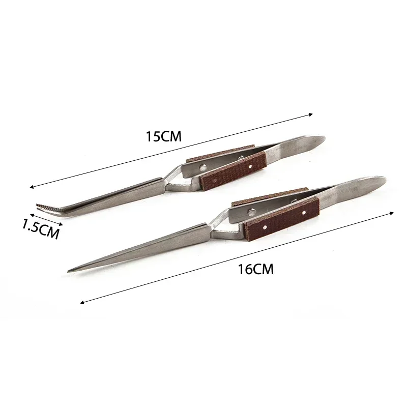 StainlessSteelLockingTweezers - InsulatedStraight/Angle Tips for JewelrySolderingPrecisionRepair & ElectronicsSelf-ClosingDesign