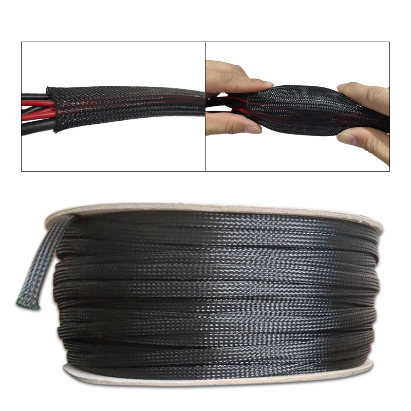 Dropship 1/5/10/50/M สีดําฉนวน Braid Sleeving 4/6/8/10/12/14/20/25 มม.แน่น PET Wire Cable Gland ป้องกันสาย
