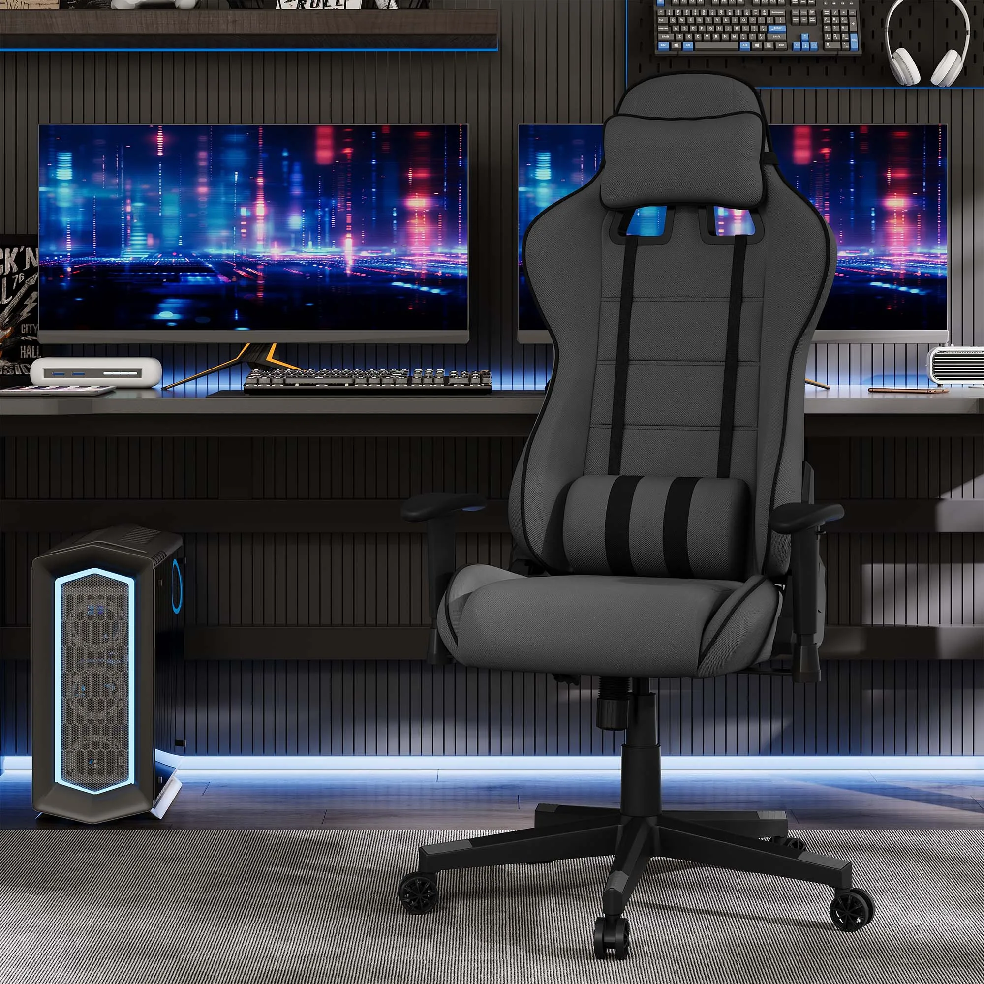 WOLTU chaise de jeu ergonomique chaise de bureau pivotante en tissu maille avec appui-tête chaise de bureau d'ordinateur à bascule réglable lombaire