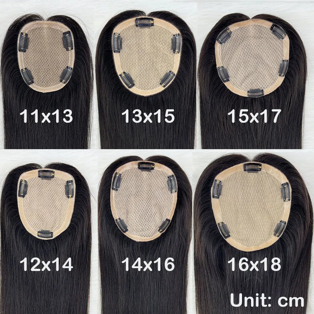 16x18CM vierge européenne cheveux humains Topper attaché à la main haut en soie toupet Base en soie respirant pièce de cheveux avec Clips pour les femmes