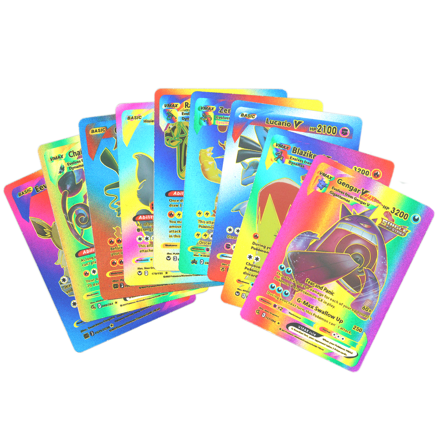 55 Uds Pokemon tarjeta de lámina dorada colorida Pikachu Charizard Arceus diamante Arco Iris inglés francés español alemán VMAX GX VSTAR tarjetas