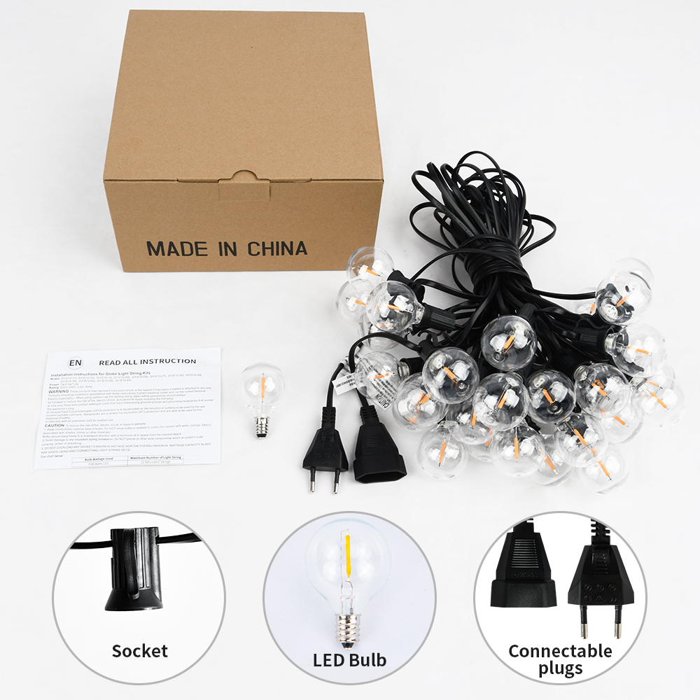 15M 30M G40 LED String Licht Fee Outdoor Licht Girlande Retro Hochzeit Hinterhof Dekoration Garten Terrasse Licht string