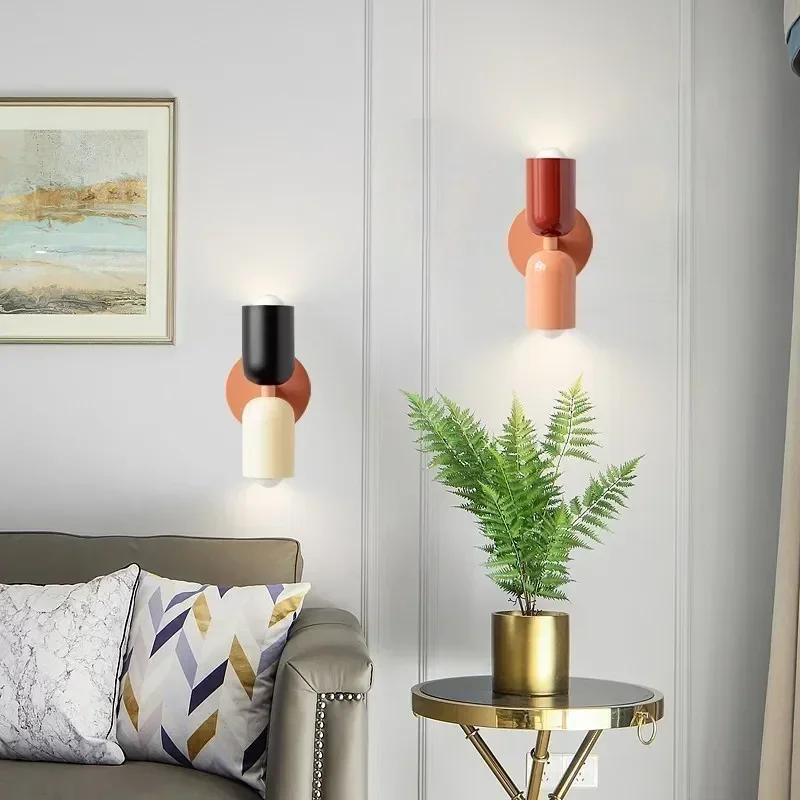 Nordic LED โคมไฟติดผนัง Minimalist ครีม Double Head Light สําหรับห้องนั่งเล่นห้องนอนข้างเตียง Study ตกแต่งในร่มโคมไฟ