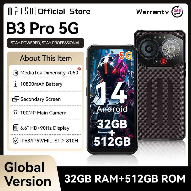 IIIF150 B3 Pro 6,6-Zoll-Bildschirm 5G Robustes Telefon Android 14 Smartphone Dual Display 32 GB 512 GB 100 MP Kamera 10800 mAh Ultradünnes Telefon