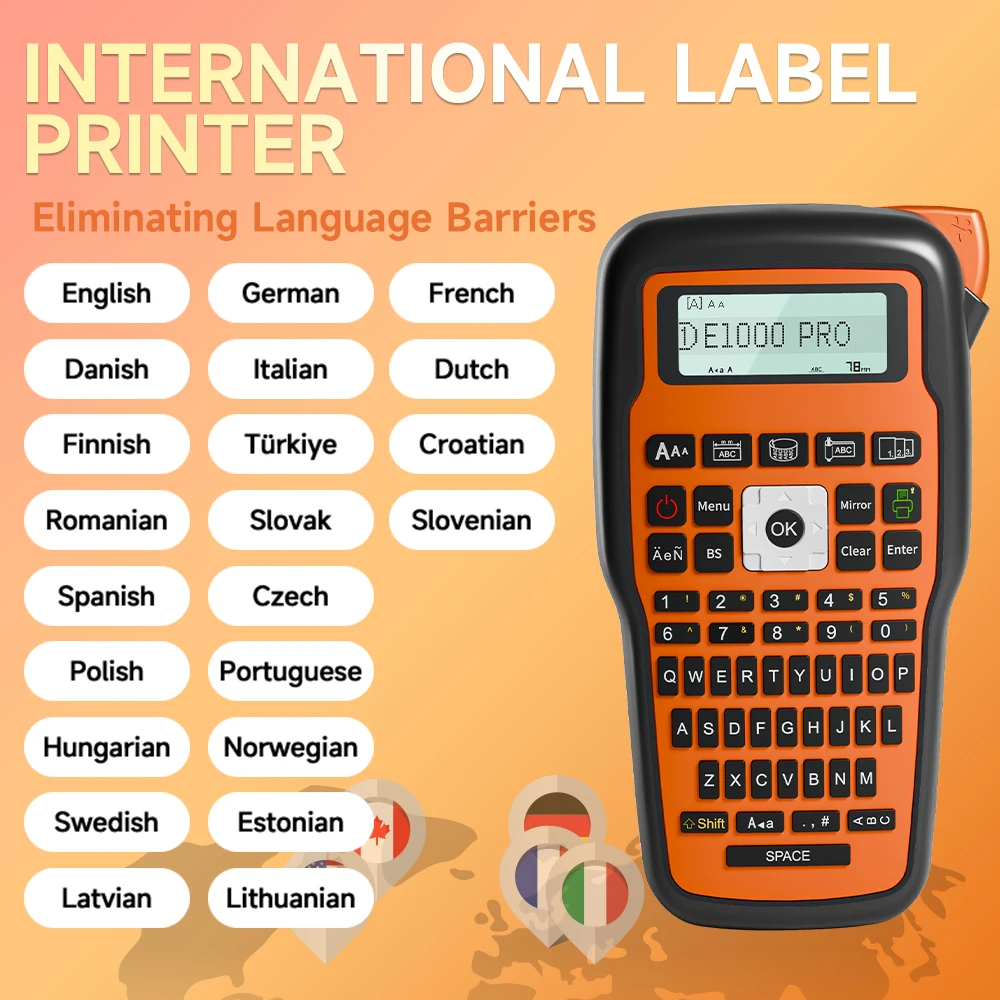 E1000 PRO Portable Printer Label Maker Tze-231 Label Printer Tape Keyboard Symbol Industrial Printer Work with Heat Shrink Tubes