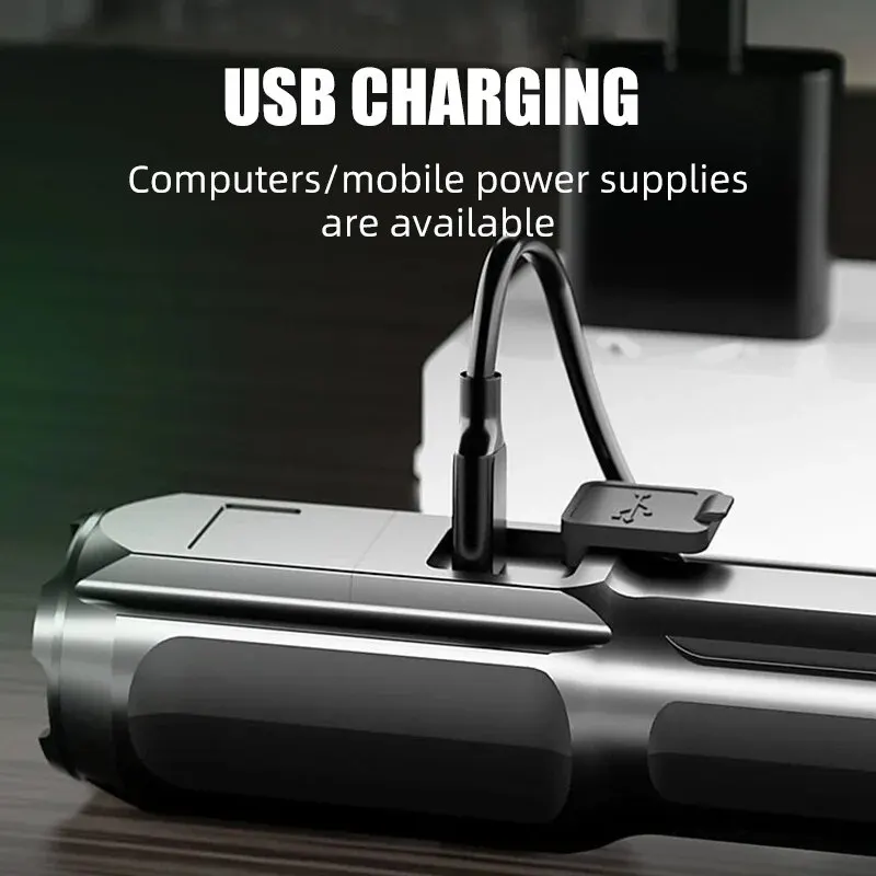 강력한 LED 손전등 100000   루멘 전술 손전등 충전식 USB 18650 방수 줌 낚시 사냥 LED 손전등
