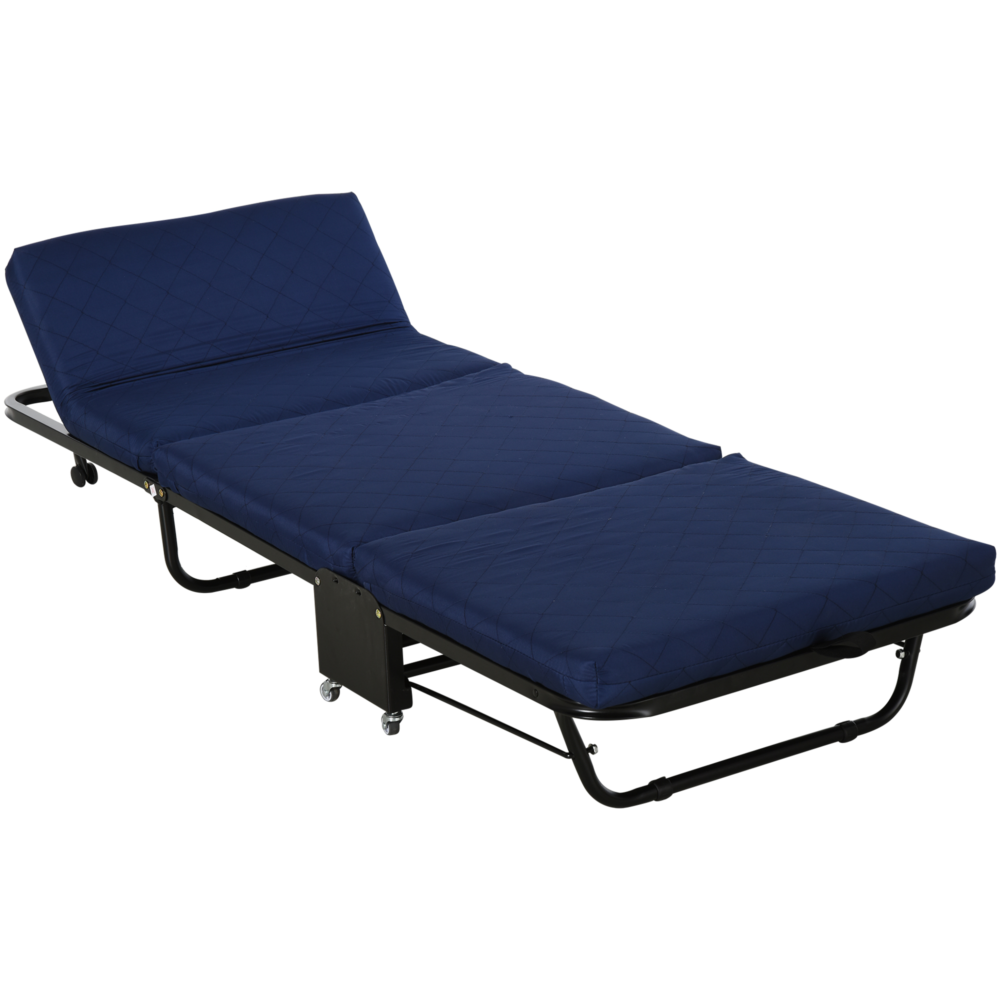 HOMCOM letto pieghevole da campeggio portatile 5 ruote carico universale Max 120 kg 184x65x26 cm blu