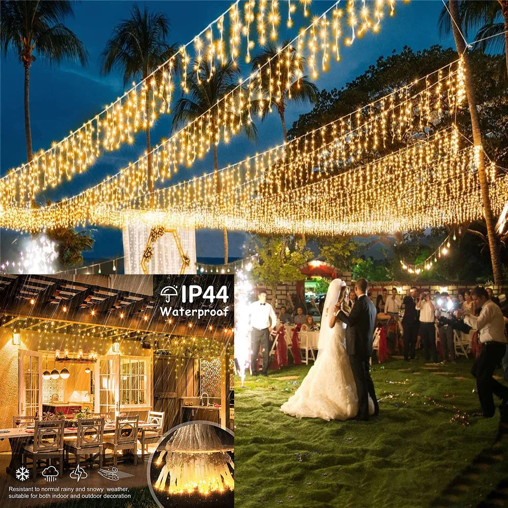 ตกแต่งคริสต์มาสสําหรับกลางแจ้ง LED Curtain Icicle String Light Street Garland บนบ้านฤดูหนาว 2025 รอมฎอนตกแต่ง
