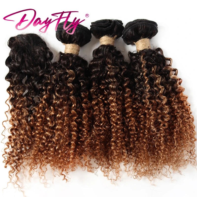 Pacotes de cabelo humano curto ombre com fecho brasileiro jerry encaracolado pacotes com fecho 8 10 12 polegada curto natural cabelo humano