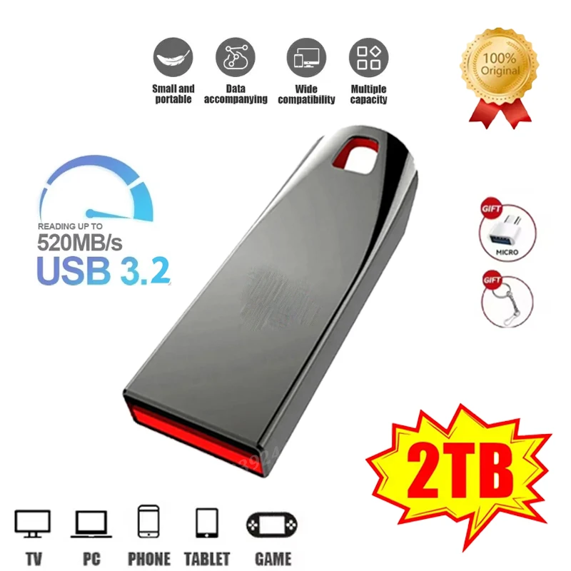 Unidad Flash de Metal Xiaomi de 2TB, resistente al agua, USB 3,2, transferencia de alta velocidad, resistente al agua, 1TB, 512GB, 256GB, memoria portátil, disco Flash Usb