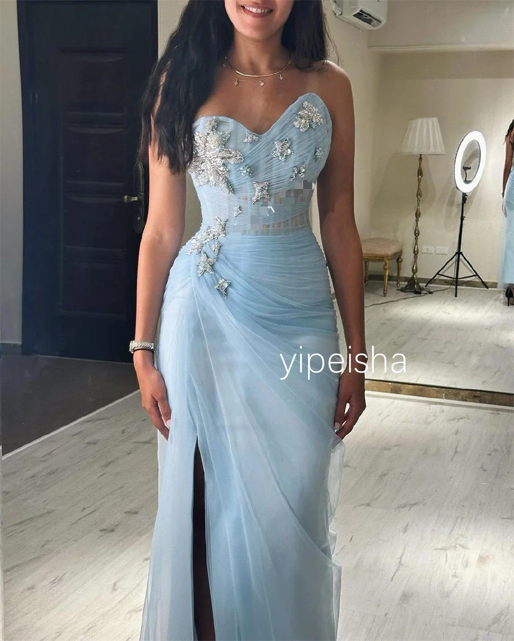 Personalizado estilo moderno tule plissado padrão em linha reta querida midi vestidos de baile alta qualidade clássico simples