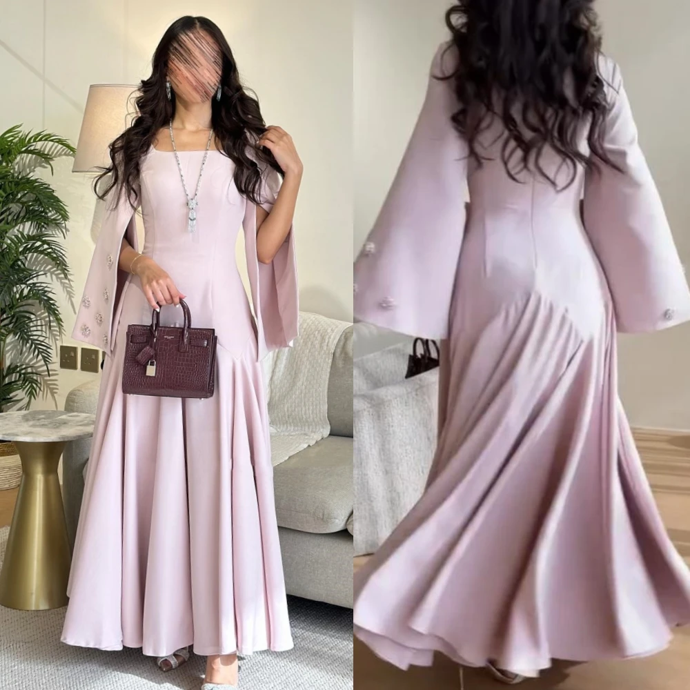 Maßgeschneidertes Jiayigongs Perlen drapiertes Valentinstag-A-Linien-Kleid mit quadratischem Kragen, maßgeschneidertes Anlasskleid, lange Kleider