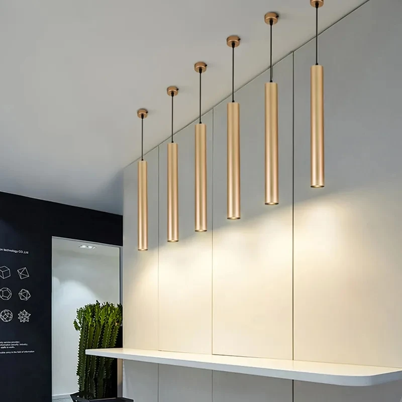 Luces colgantes de tubo largo nórdico regulables, 7W, 12W, longitud de luz colgante para cocina, luces de iluminación ajustables para el hogar y el comedor