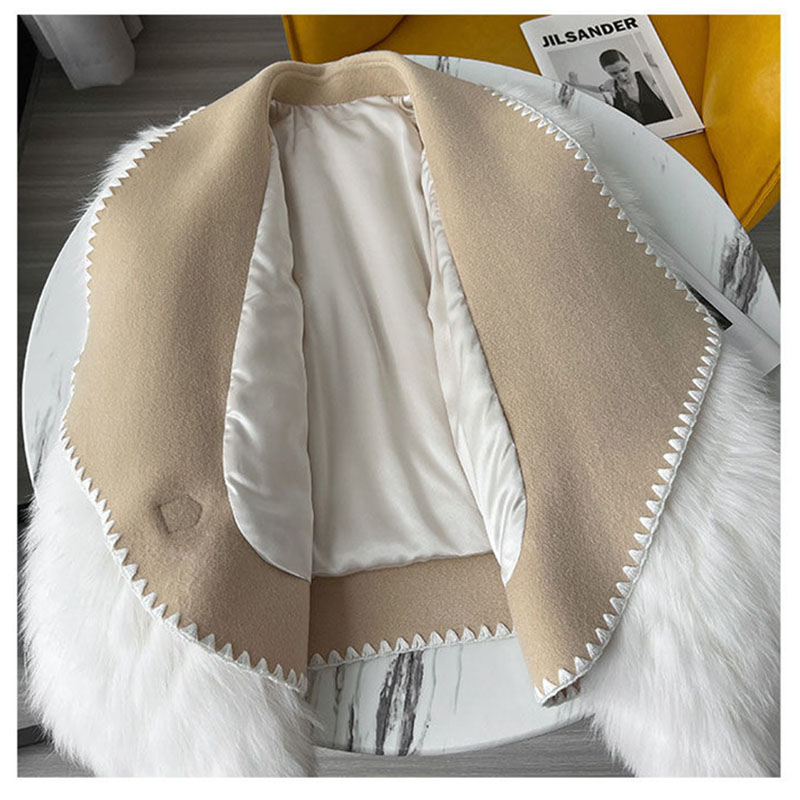 Abrigo de piel de imitación para mujer, cárdigan de Tweed de doble cara, cuello Mao, nuevo estilo, otoño e invierno, 2024